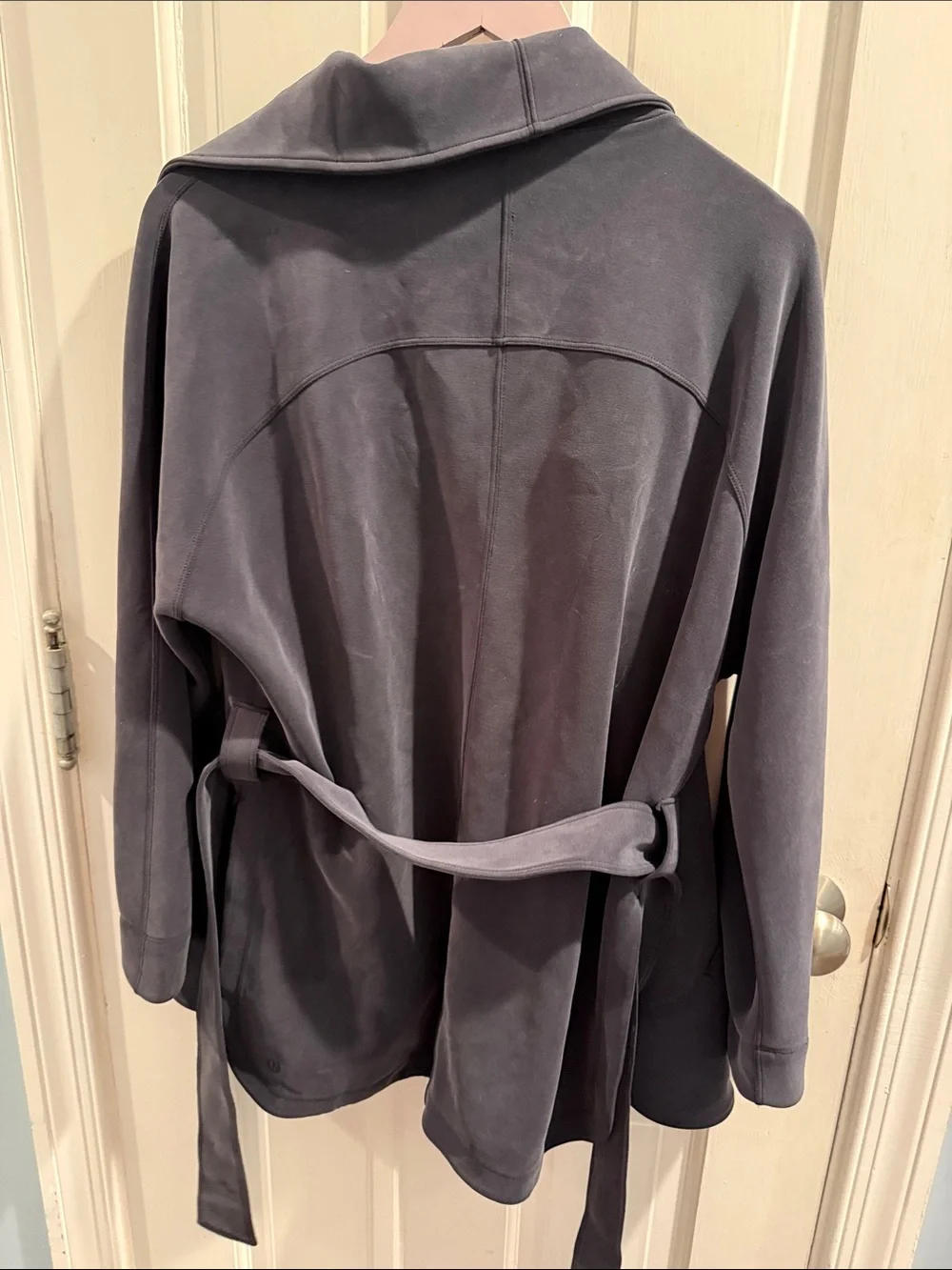 lululemon athletica Gray Draped Trench Coat with Tie Belt